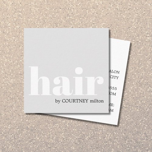 Modern Minimal Light Grey Bold White Hair Salon Square Business Card