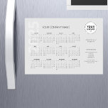 Modern Minimal Light Grey Business Calendar 2025<br><div class="desc">Trendy and chic 2025 magnetic calendar card. This stylish business card template features your business name and circle logo and optional tagline/message text,  contact and social media details. Text comes in jet black and lightest pale grey font,  against a light grey background.</div>