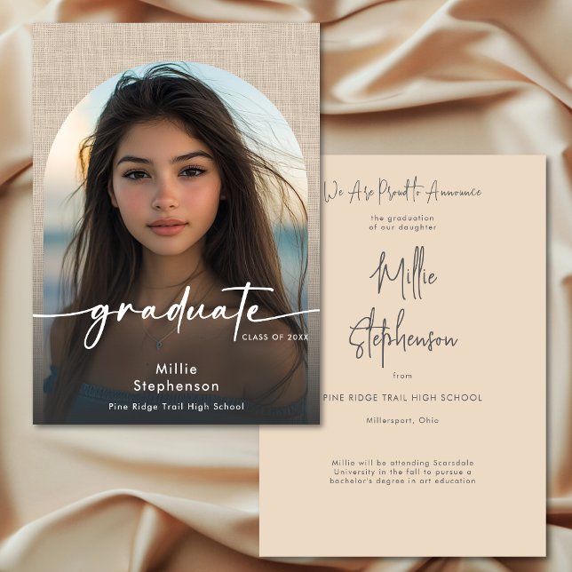 Modern Minimal Linen Graduation Announcement (Modern Minimal Linen Graduation Announcement)