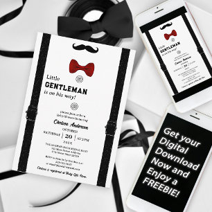 Modern Minimal Little Gentleman Cute Baby Shower Invitation
