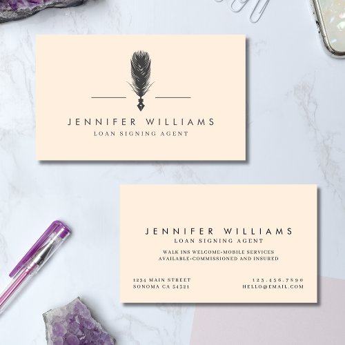 Modern Minimal Loan Signing Agent Quill Feather Business Card