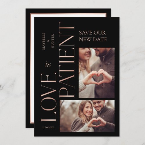 Modern Minimal Love is Patient Rose Gold Photo Save The Date