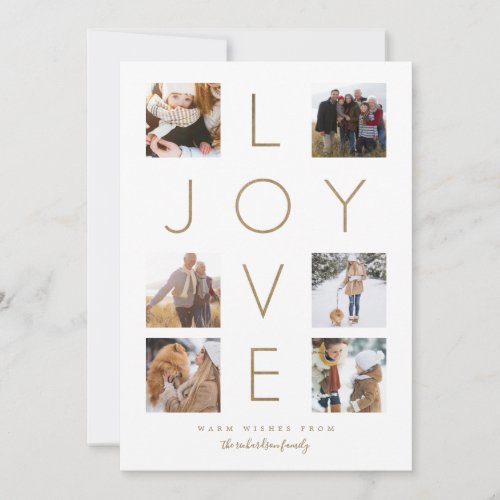 Modern Minimal Love Joy Cross Family Photo Collage Holiday Card