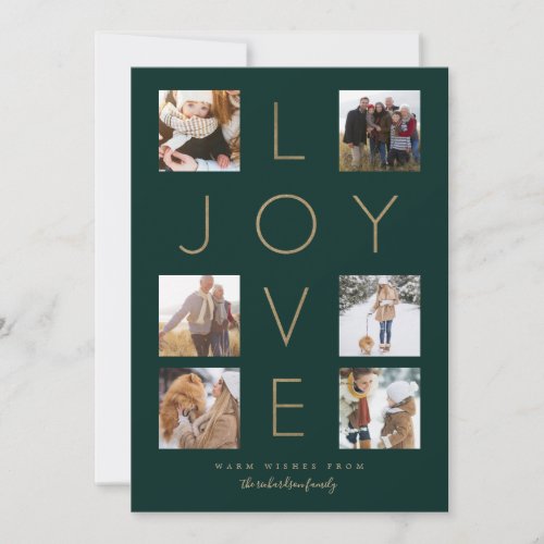 Modern Minimal Love Joy Cross Family Photo Collage Holiday Card
