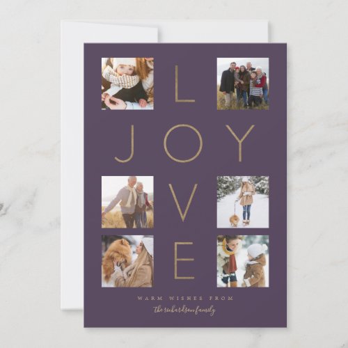 Modern Minimal Love Joy Cross Family Photo Collage Holiday Card