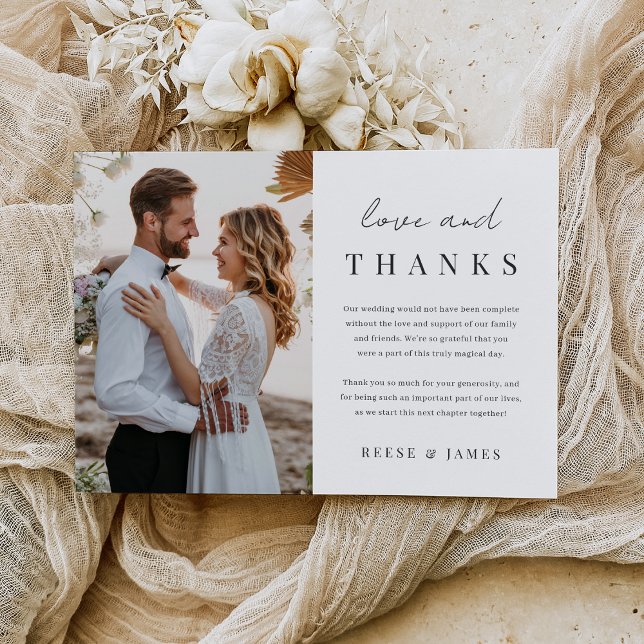 Modern Minimal "Love & Thanks" Photo Wedding Thank You Card (Creator Uploaded)