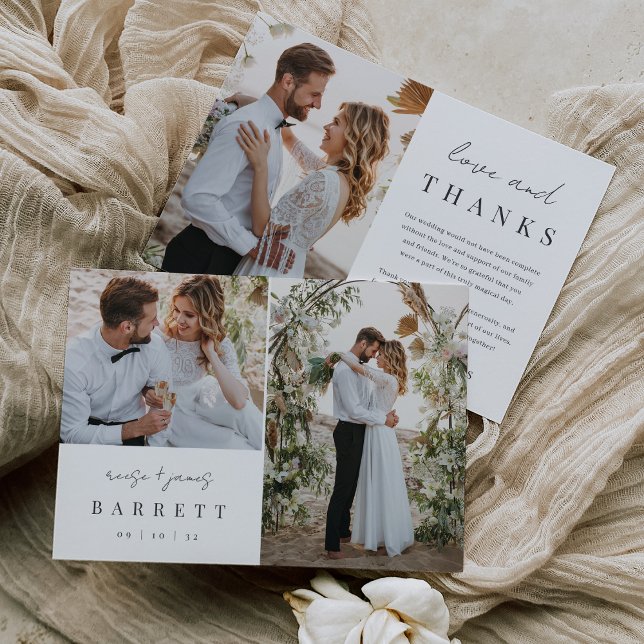 Modern Minimal "Love & Thanks" Photo Wedding Thank You Card (Creator Uploaded)
