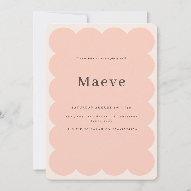 Modern minimal lpink retro wavy edge invitation (Front)