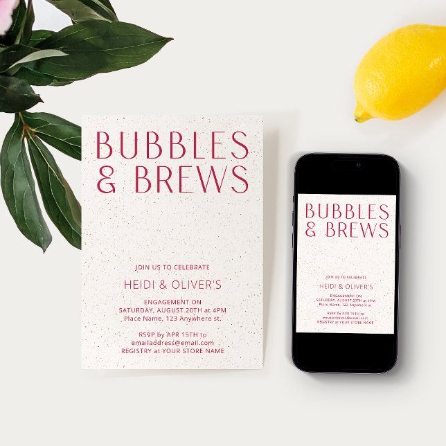 Modern Minimal Magenta Bubbles & Brews Engagement  Invitation (Creator Uploaded)