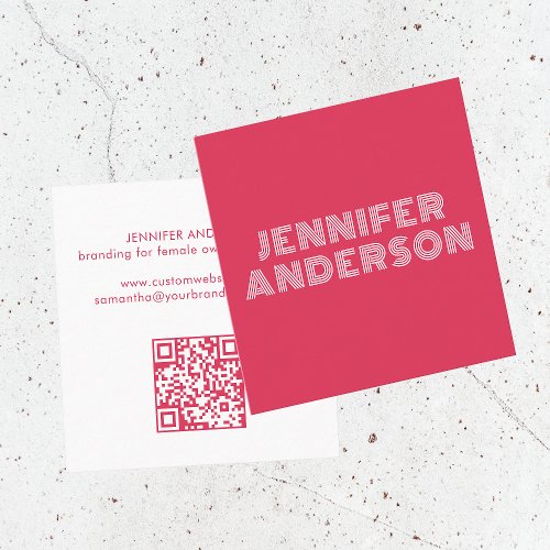 Modern Minimal Magenta Typography Custom QR Code Square Business Card