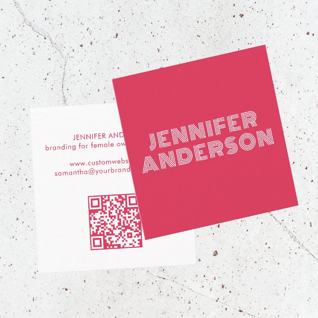 Modern Minimal Magenta Typography Custom QR Code Square Business Card (Creator Uploaded)