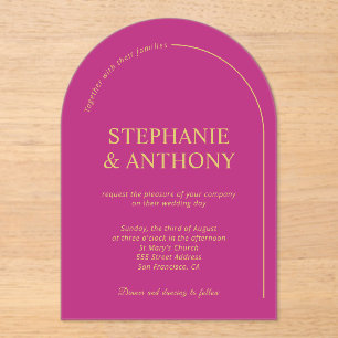 Modern Minimal Magenta with Arch Wedding Acrylic Invitations