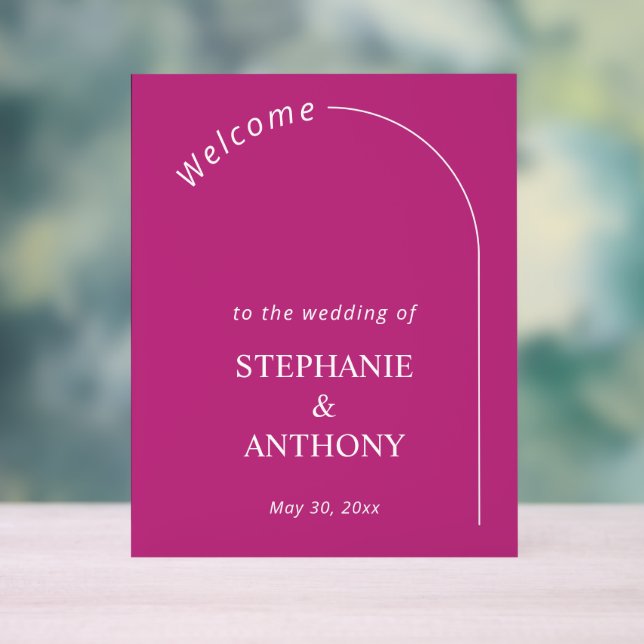 Modern Minimal Magenta with Arch Wedding         Acrylic Sign (Neutral)