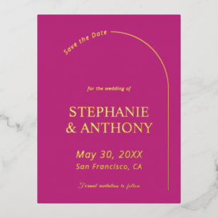 Modern Minimal Magenta with Arch Wedding Foil Invitation Postcard