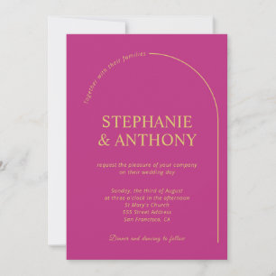 Modern Minimal Magenta with Arch Wedding Invitation