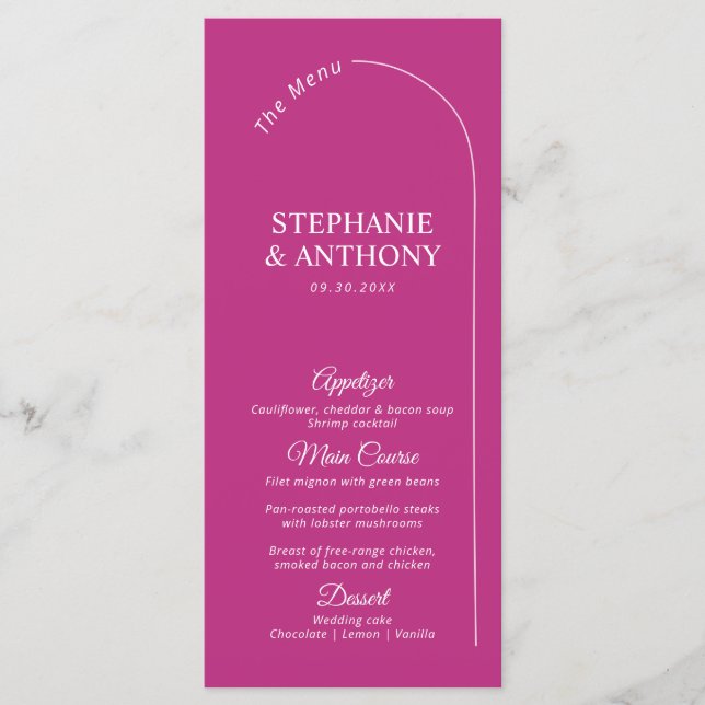Modern Minimal Magenta with Arch Wedding  Menu (Front)