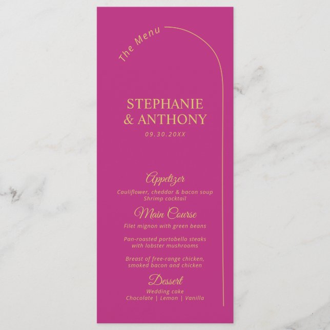 Modern Minimal Magenta with Arch Wedding  Menu (Front)