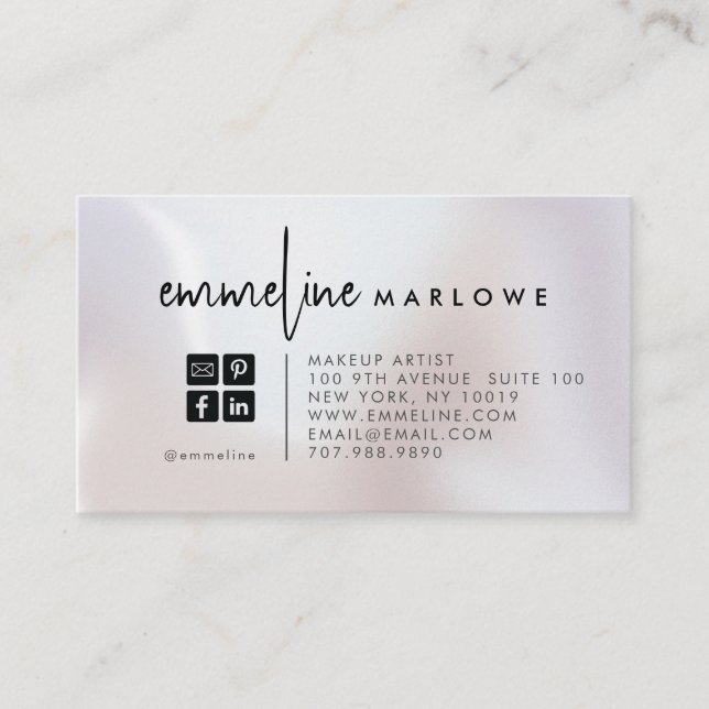 Modern Minimal Makeup Artist Pearl Business Card (Front)