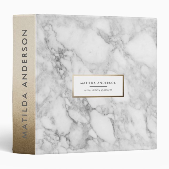 Modern minimal marble and gold geometric 3 ring binder (Front/Spine)