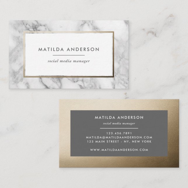 Modern minimal marble and gold geometric business card (Front/Back)