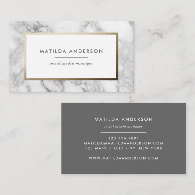 Modern minimal marble and gold geometric business card (Front/Back)