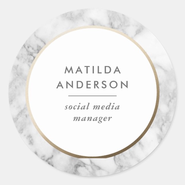 Modern minimal marble and gold geometric classic round sticker (Front)