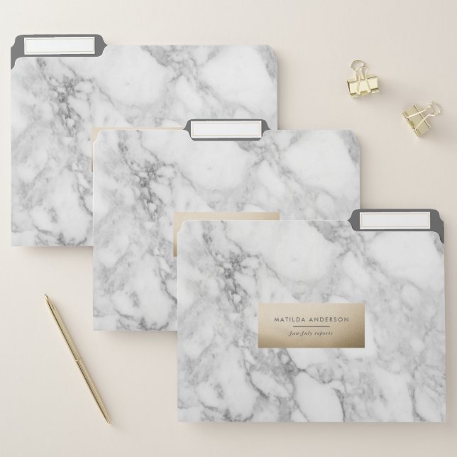 Modern minimal marble and gold geometric file folder (Set)