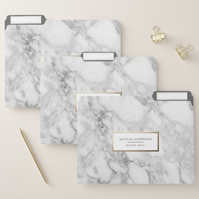 Modern minimal marble and gold geometric file folder (Set)