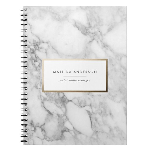 Modern minimal marble and gold geometric notebook (Front)