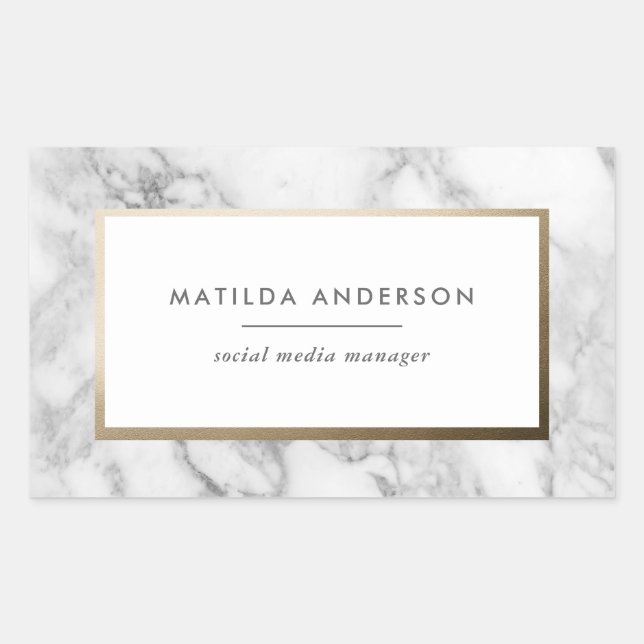 Modern minimal marble and gold geometric rectangular sticker (Front)