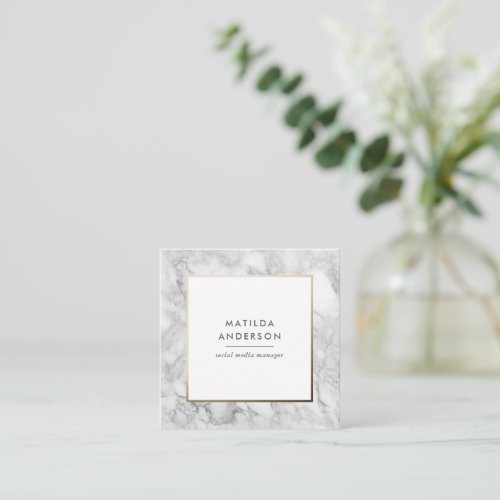 Modern minimal marble and gold geometric square business card