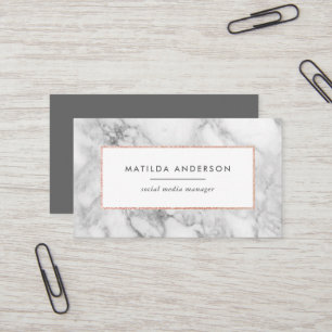 Modern minimal marble and rose gold geometric business card