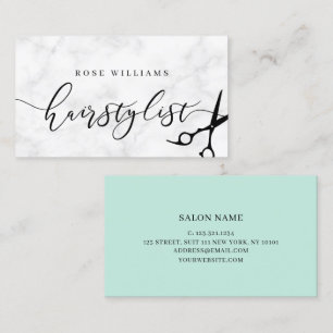Modern minimal marble & mint hairstylist business card