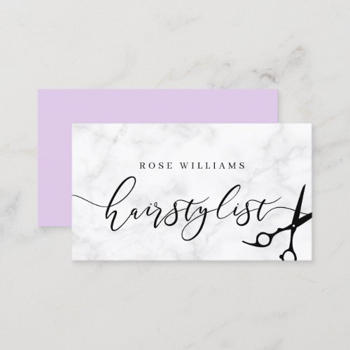 Modern minimal marble  purple hairstylist  business card