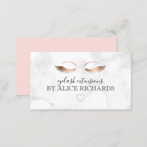 Modern minimal marble rose gold eyelash extensions business card