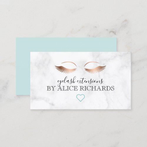 Modern minimal marble rose gold eyelash extensions business card