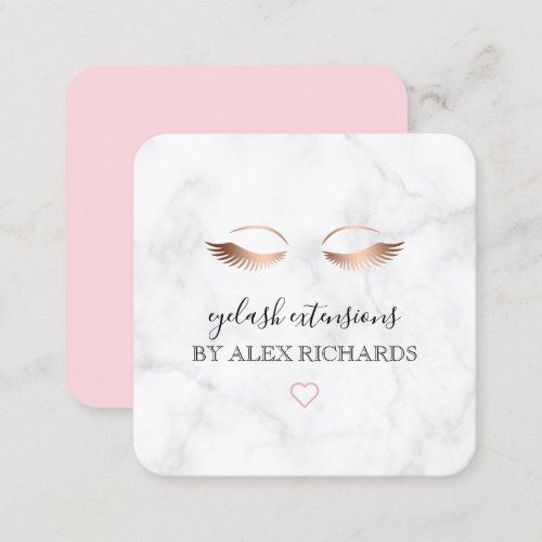 Modern minimal marble rose gold eyelash extensions square business card