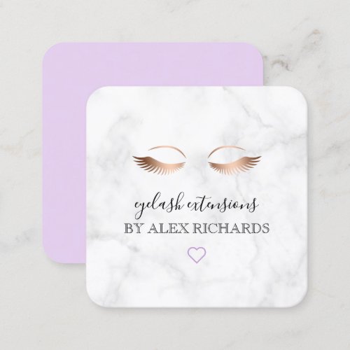 Modern minimal marble rose gold eyelash extensions square business card