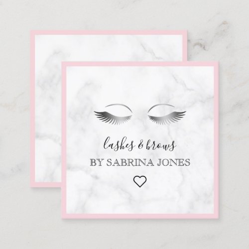 Modern minimal marble silver lashes  brows square business card