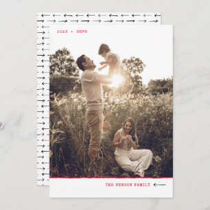 Modern Minimal Marker HOPE Bright Red Vertical Holiday Card