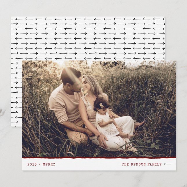 Modern Minimal Marker MERRY Red Holiday Card (Front/Back)