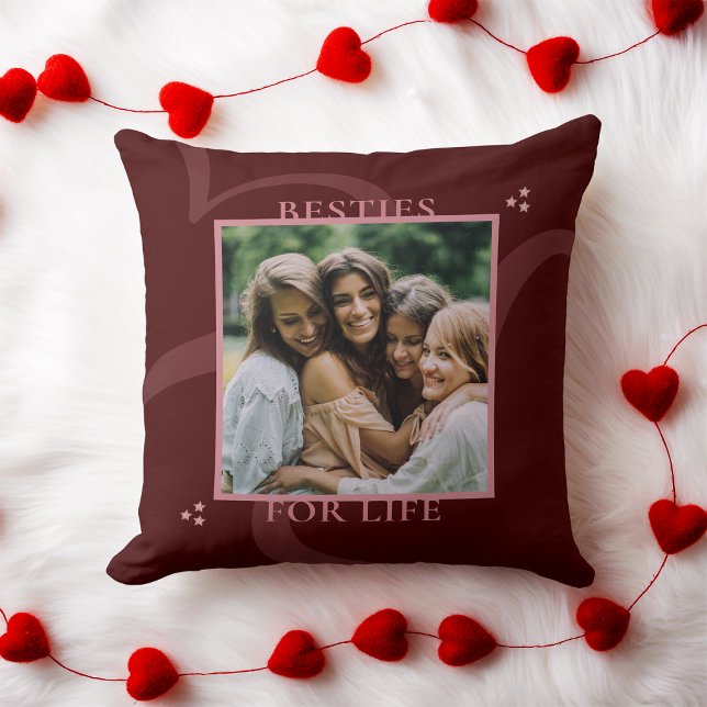 Modern Minimal Maroon Chic Typography Galentine's Throw Pillow (Creator Uploaded)