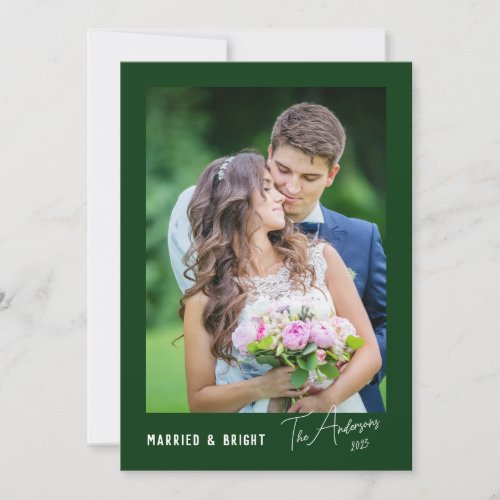 Modern Minimal Married  Bright Newlywed Holiday Card