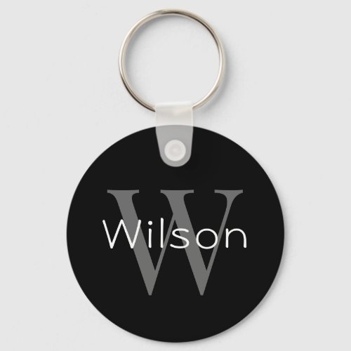 Modern Minimal Masculine Black and White Monogram  Keychain