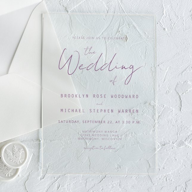 Modern Minimal Mauve Script Wedding Acrylic Invitations (Creator Uploaded)
