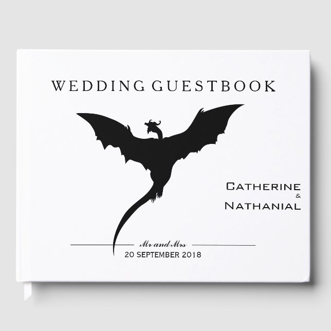 Modern Minimal Medieval Dragon Wedding Guestbook (Front)