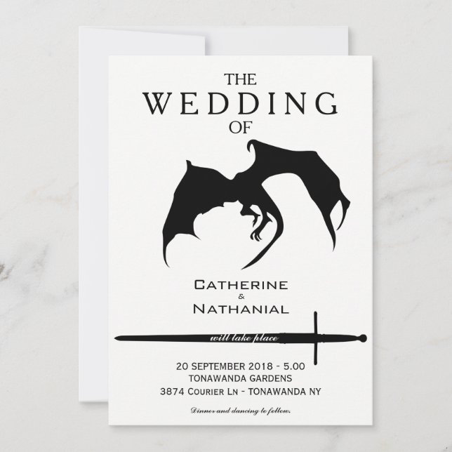 Modern Minimal Medieval Dragon Wedding Invitation (Front)