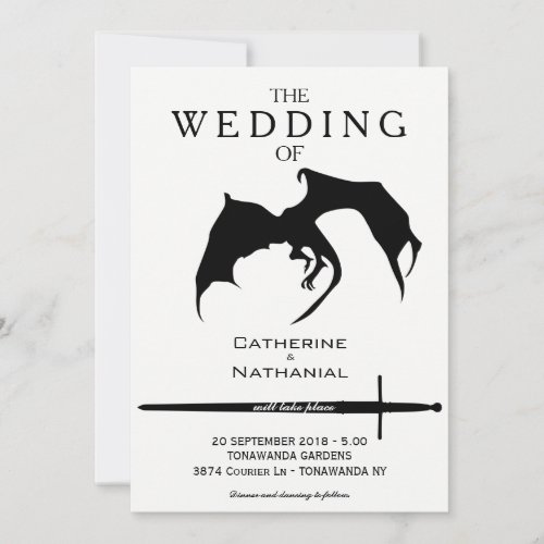 Modern Minimal Medieval Dragon Wedding Invitation