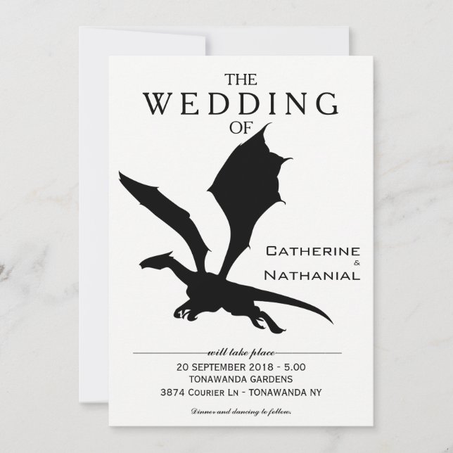 Modern Minimal Medieval Dragon Wedding Invitation (Front)