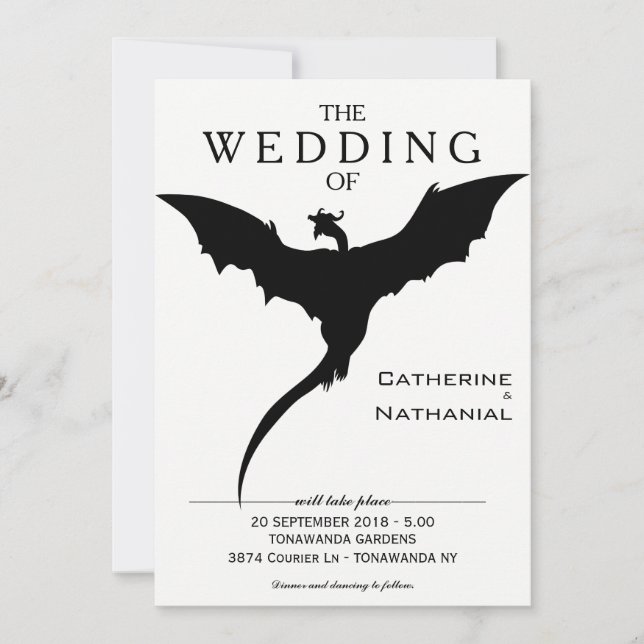 Modern Minimal Medieval Dragon Wedding Invitation (Front)